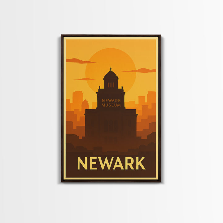 Newark Travel Poster, Framed Canvas Print, Warm Sunset Silhouette Art, Newark City Art, Home Office Decor, Gift For Travelers, Design 2