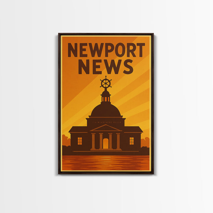 Newport News Virginia Travel Poster, Canvas Print, Warm Sunset Silhouette Art, Newport News Art Print, Vintage City Art, Retro Travel Print