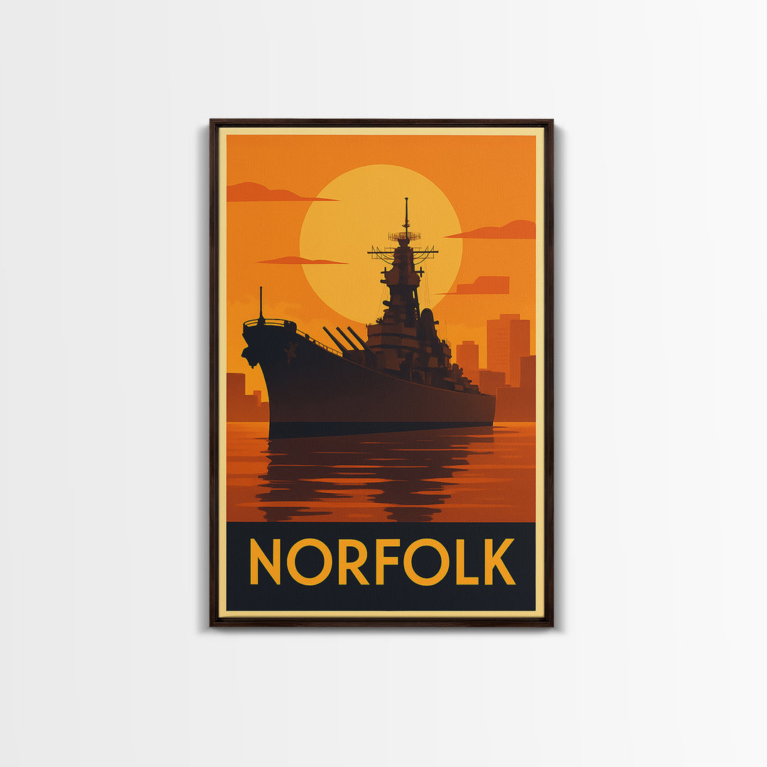 Norfolk Travel Poster, Framed Canvas Print, Vintage Deco Wall Art, Norfolk City Art, Retro Travel Print, Vintage Travel Art, Travel Print