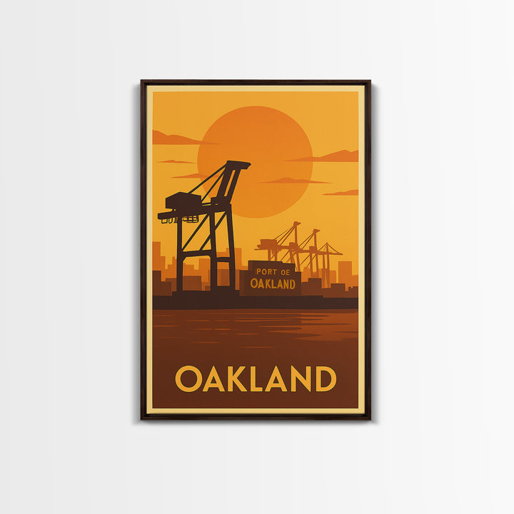 Oakland Travel Poster, Canvas Print, Golden Travel Poster Art, Oakland Poster Print, Watercolor Downtown Skyline, Office Decor, Poster Art