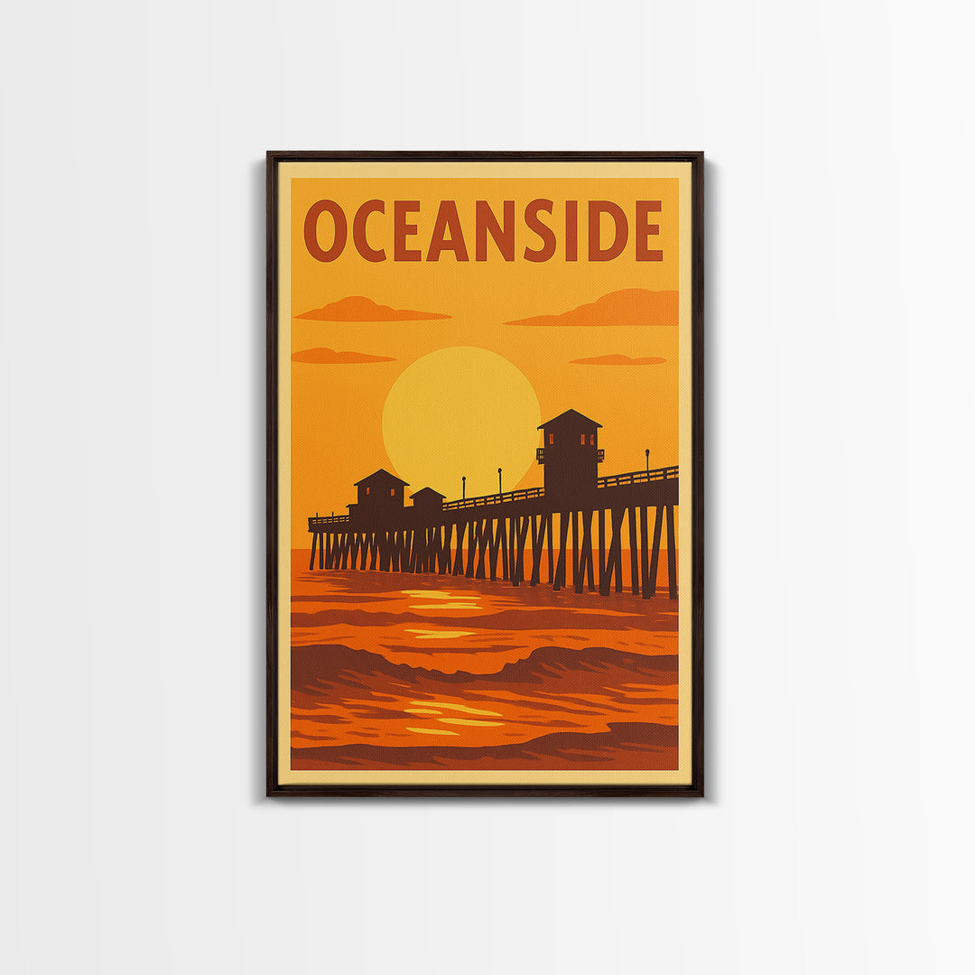 Oceanside California Travel Poster, Canvas Print, Warm Sunset Silhouette Art, Oceanside Poster Print, City Art Print, City Travel Prints