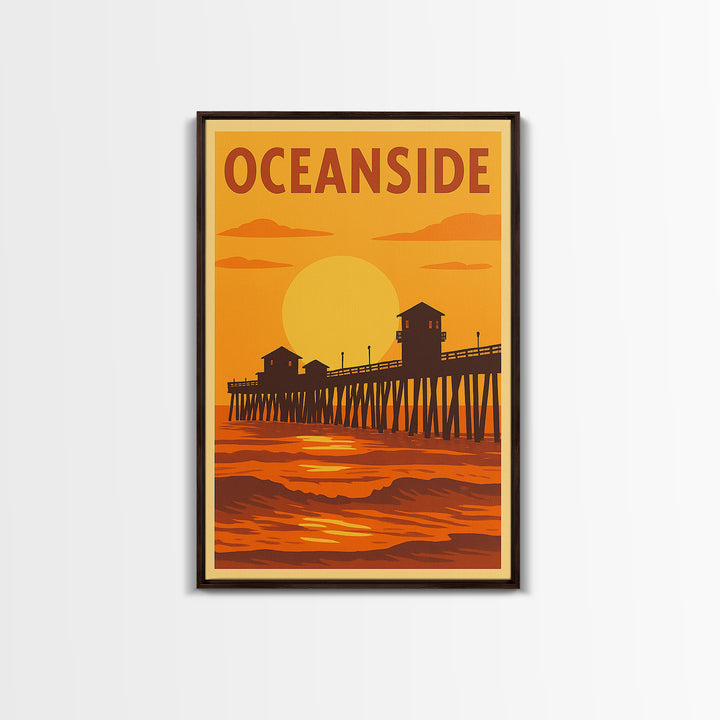 Oceanside California Travel Poster, Canvas Print, Warm Sunset Silhouette Art, Oceanside Poster Print, City Art Print, City Travel Prints