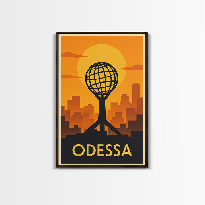 Odessa Travel Poster, Framed Canvas Print, Warm Sunset Silhouette Art, Odessa Poster Print, City Travel Prints, Retro Travel Print