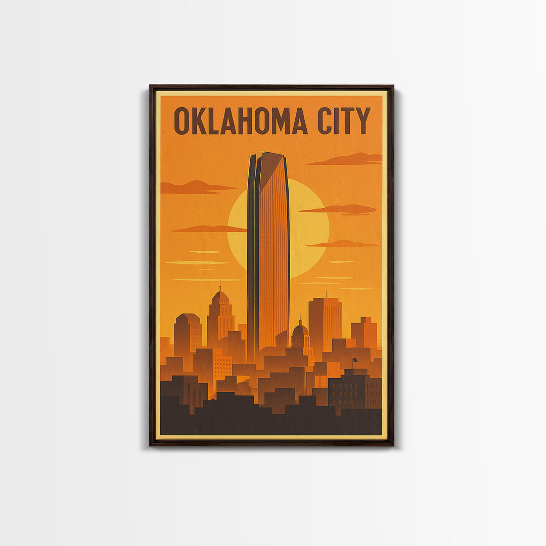 Oklahoma City Oklahoma Travel Poster, Framed Canvas Print, Vintage Deco Wall Art, Oklahoma City Wall Art, Travel Wall Art, Vintage City Art