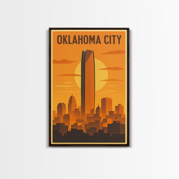 Oklahoma City Oklahoma Travel Poster, Framed Canvas Print, Vintage Deco Wall Art, Oklahoma City Wall Art, Travel Wall Art, Vintage City Art