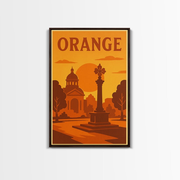 Orange California Travel Poster, Canvas Print, Warm Sunset Silhouette Art, Orange Wall Art, Travel Print, Wall Decor, City Travel Prints