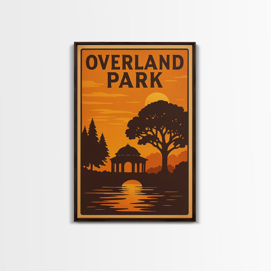 Overland Park Kansas Travel Poster, Framed Canvas Print, Vintage Deco Wall Art, Overland Park Wall Art, Retro Travel Print, Vintage City Art