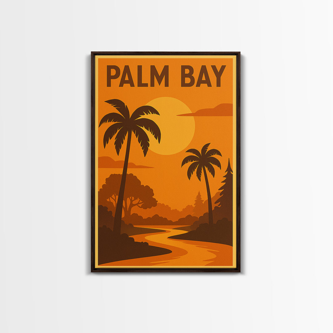 Palm Bay Florida Travel Poster, Framed Canvas Print, Golden Travel Poster Art, Palm Bay Art Print, Vintage City Art, Travel Poster Art