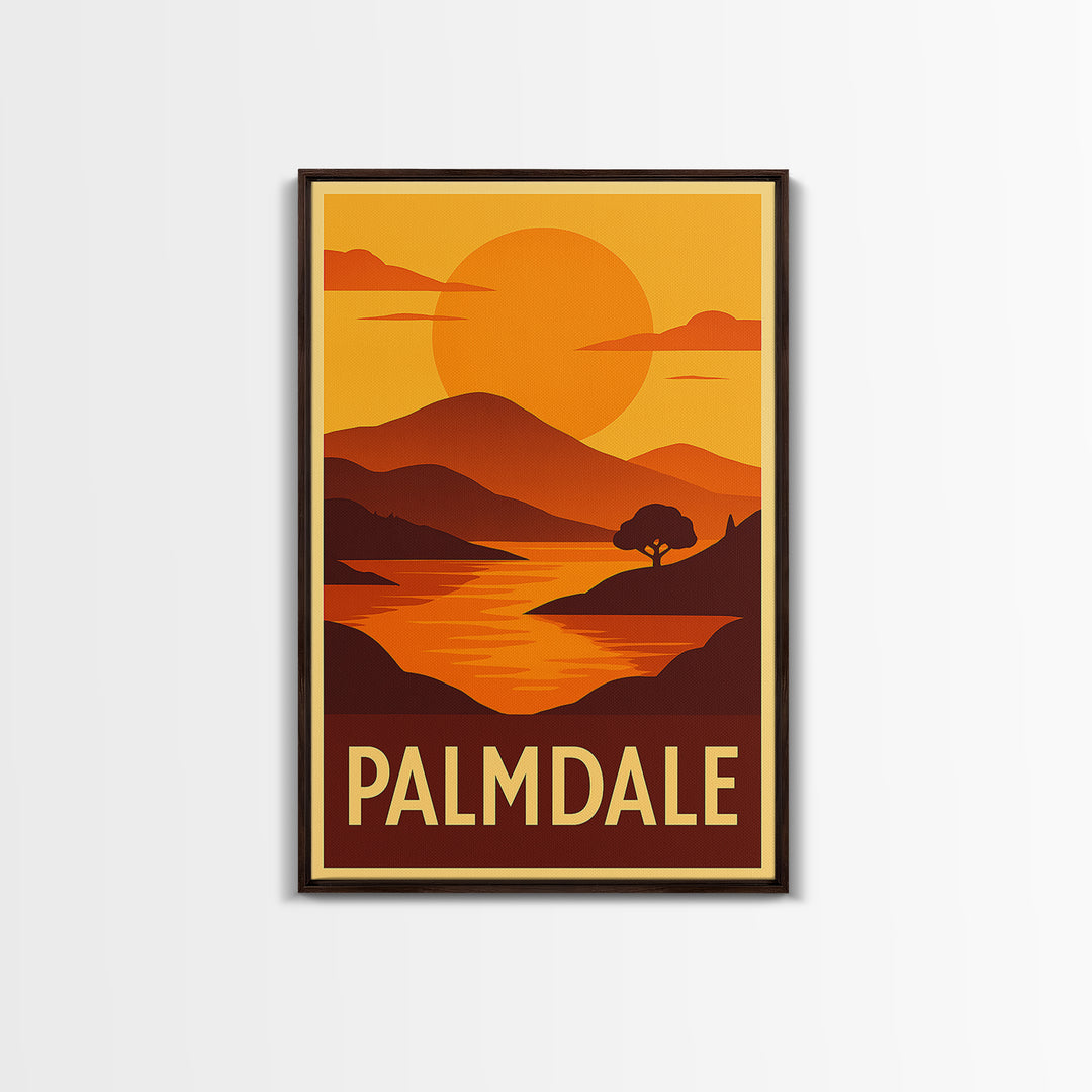 Palmdale Travel Poster, Canvas Print, Golden Travel Poster Art, Palmdale Wall Art, Modern Wall Decor, Watercolor Cityscape, Travel Gift
