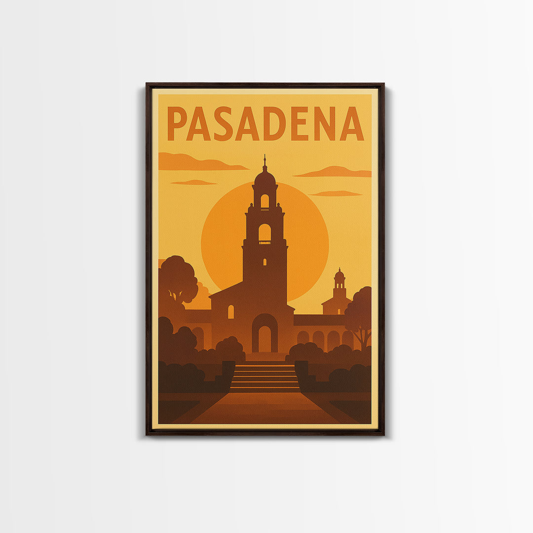 Pasadena Travel Poster, Framed Canvas Print, Gold Art Deco Poster Art, Pasadena City Art, Wanderlust Decor, City Travel Prints