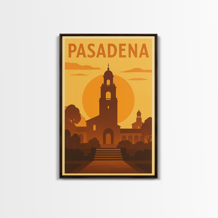 Pasadena Travel Poster, Framed Canvas Print, Gold Art Deco Poster Art, Pasadena City Art, Wanderlust Decor, City Travel Prints