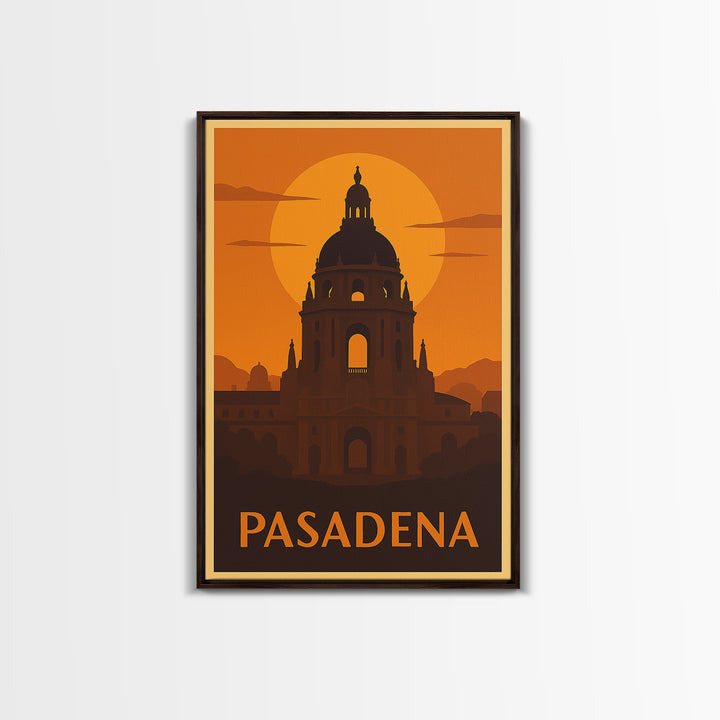 Pasadena Travel Poster, Framed Canvas Print, Golden Travel Poster Art, Pasadena Art Print, City Travel Prints, Retro Travel Print