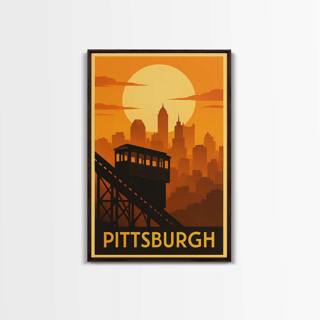 Pittsburgh Travel Poster, Framed Canvas Print, Gold Art Deco Poster Art, Pittsburgh Poster Print, Travel Poster Art, Travel Wall Art