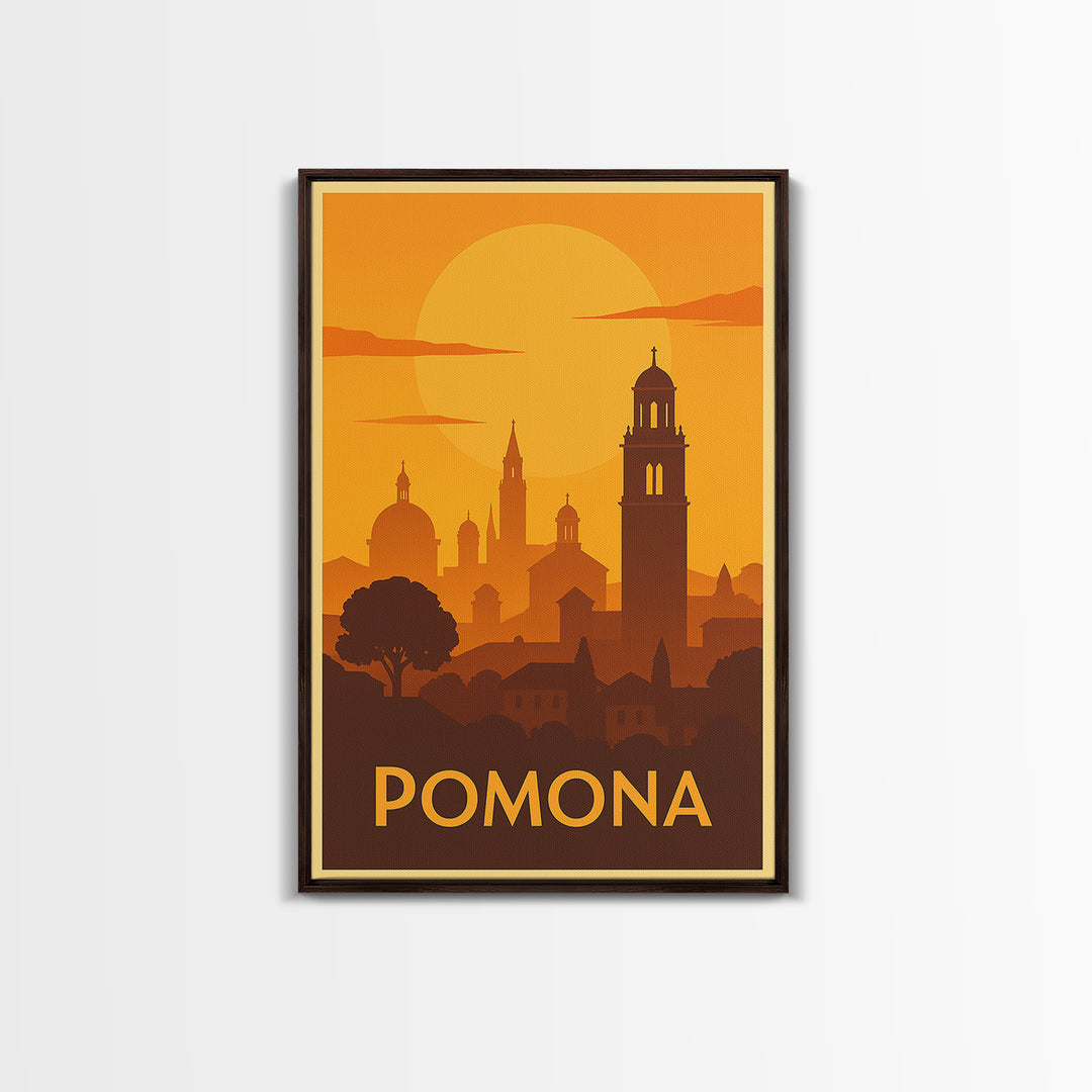Pomona Travel Poster, Canvas Print, Gold Art Deco Poster Art, Pomona Poster Print, Mid Century Wall Art, Living Room Wall Art, Design 2
