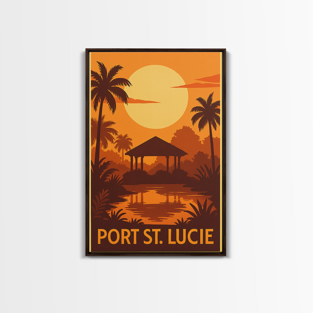 Port St Lucie Travel Poster, Canvas Print, Warm Sunset Silhouette Art, Port St Lucie City Art, City Illustration, City Travel Prints