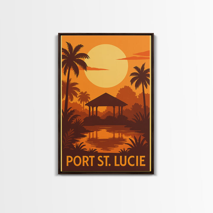 Port St Lucie Travel Poster, Canvas Print, Warm Sunset Silhouette Art, Port St Lucie City Art, City Illustration, City Travel Prints