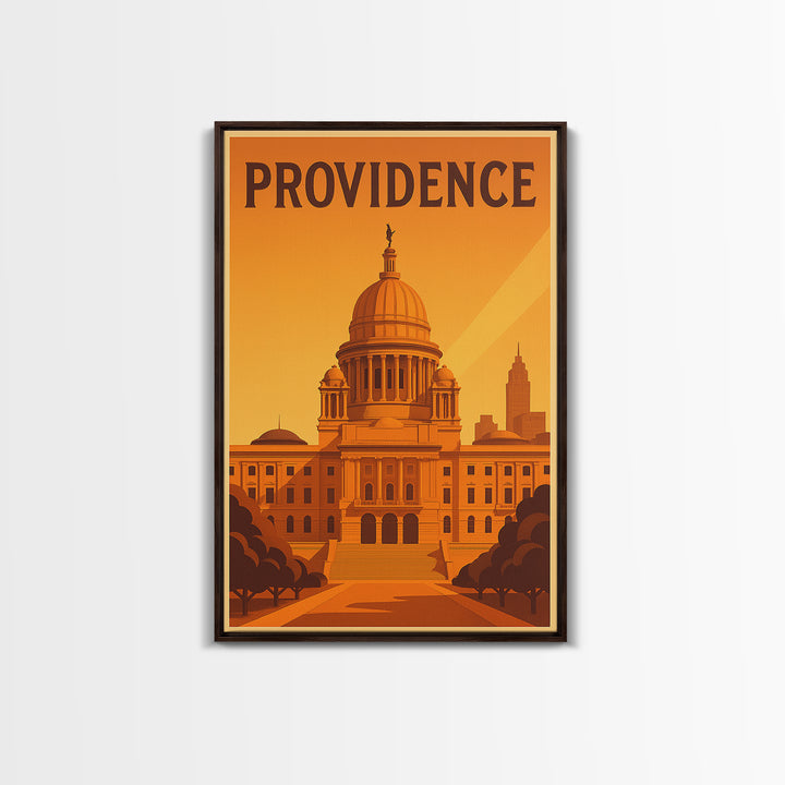 Providence Rhode Island Travel Poster, Canvas Print, Warm Sunset Silhouette Art, Providence Print, Gift For Travelers, Travel Wall Art