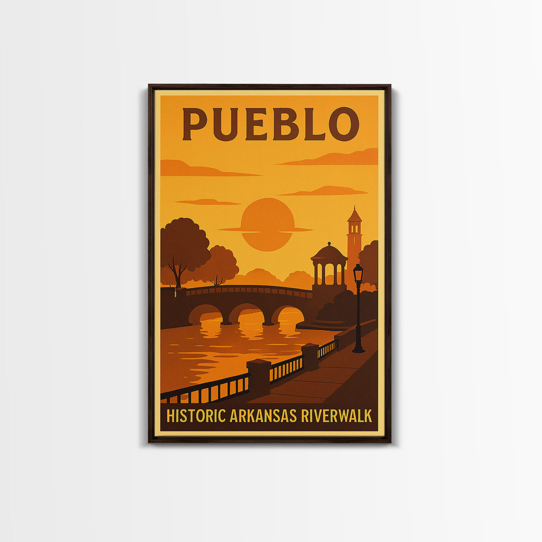 Pueblo Colorado Travel Poster, Canvas Print, Golden Poster Art, Pueblo Poster Print, Travel Wall Art, City Art Print, Watercolor Skyline Art