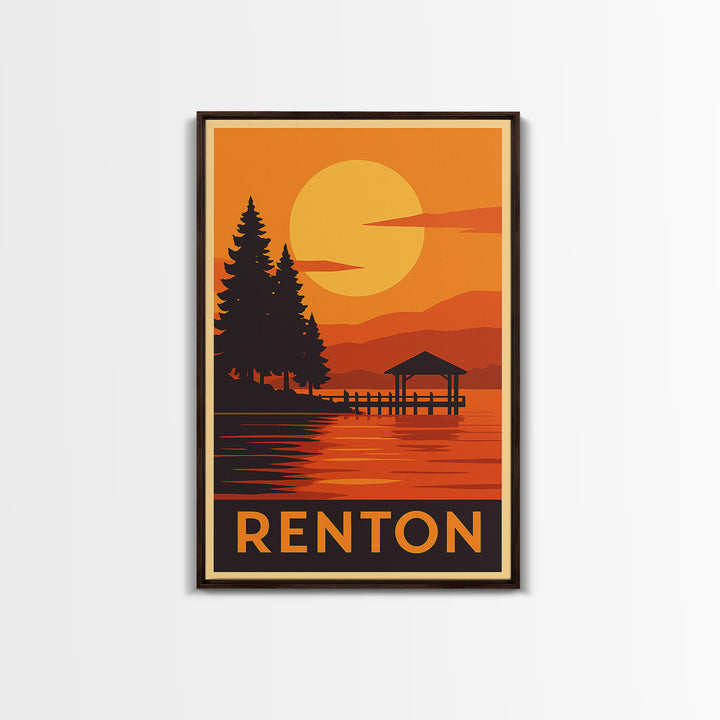 Renton Travel Poster, Canvas Print, Golden Travel Poster Art, Renton Art Print, Travel Art Print, Fine Art Print, Travel Poster Art