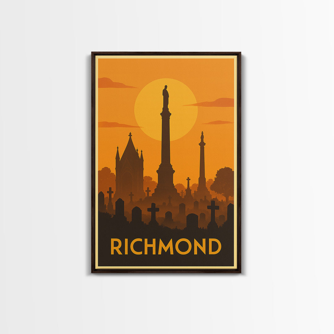 Richmond Travel Poster, Canvas Print, Warm Sunset Silhouette Art, Richmond City Art, Modern Wall Decor, Living Room Wall Art, Design 3