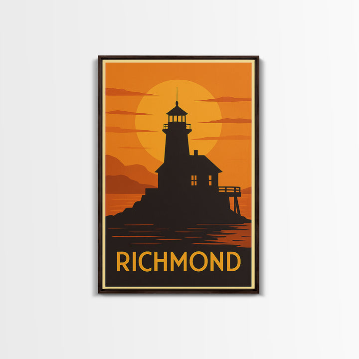 Richmond Travel Poster, Canvas Print, Warm Sunset Silhouette Art, Richmond Art Print, Home Office Decor, Travel Wall Art, Travel Poster Art