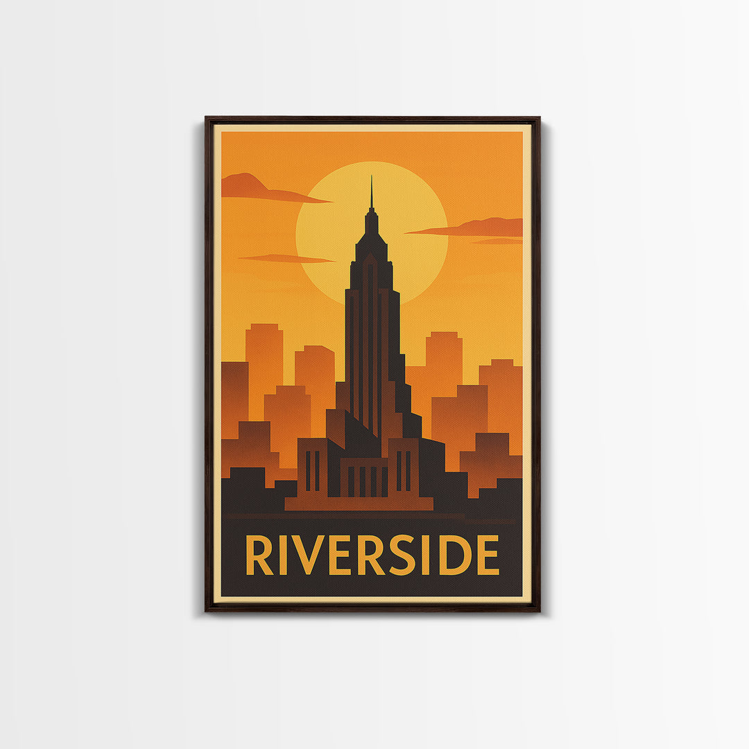 Riverside Travel Poster, Canvas Print, Warm Sunset Silhouette Art, Riverside Art Print, Modern Wall Decor, Travel Art Print, Home Decor