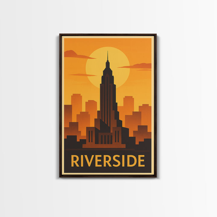 Riverside Travel Poster, Canvas Print, Warm Sunset Silhouette Art, Riverside Art Print, Modern Wall Decor, Travel Art Print, Home Decor