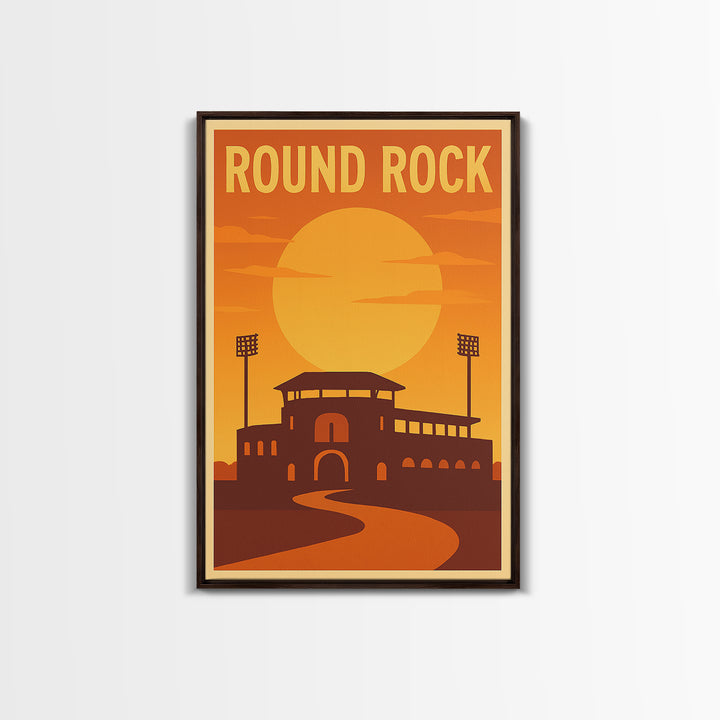 Round Rock Texas Travel Poster, Canvas Print, Gold Art Deco Poster Art, Round Rock City Art, City Illustration, Art Print, Travel Wall Art