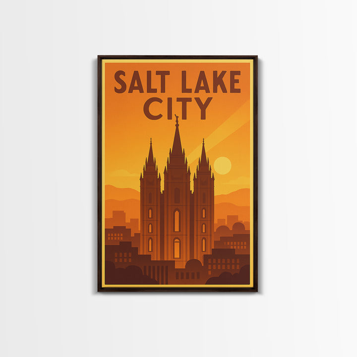 Salt Lake City Utah Travel Poster, Canvas Print, Gold Art Deco Poster Art, Salt Lake City City Art, Wall Decor, Mid Century Wall Art