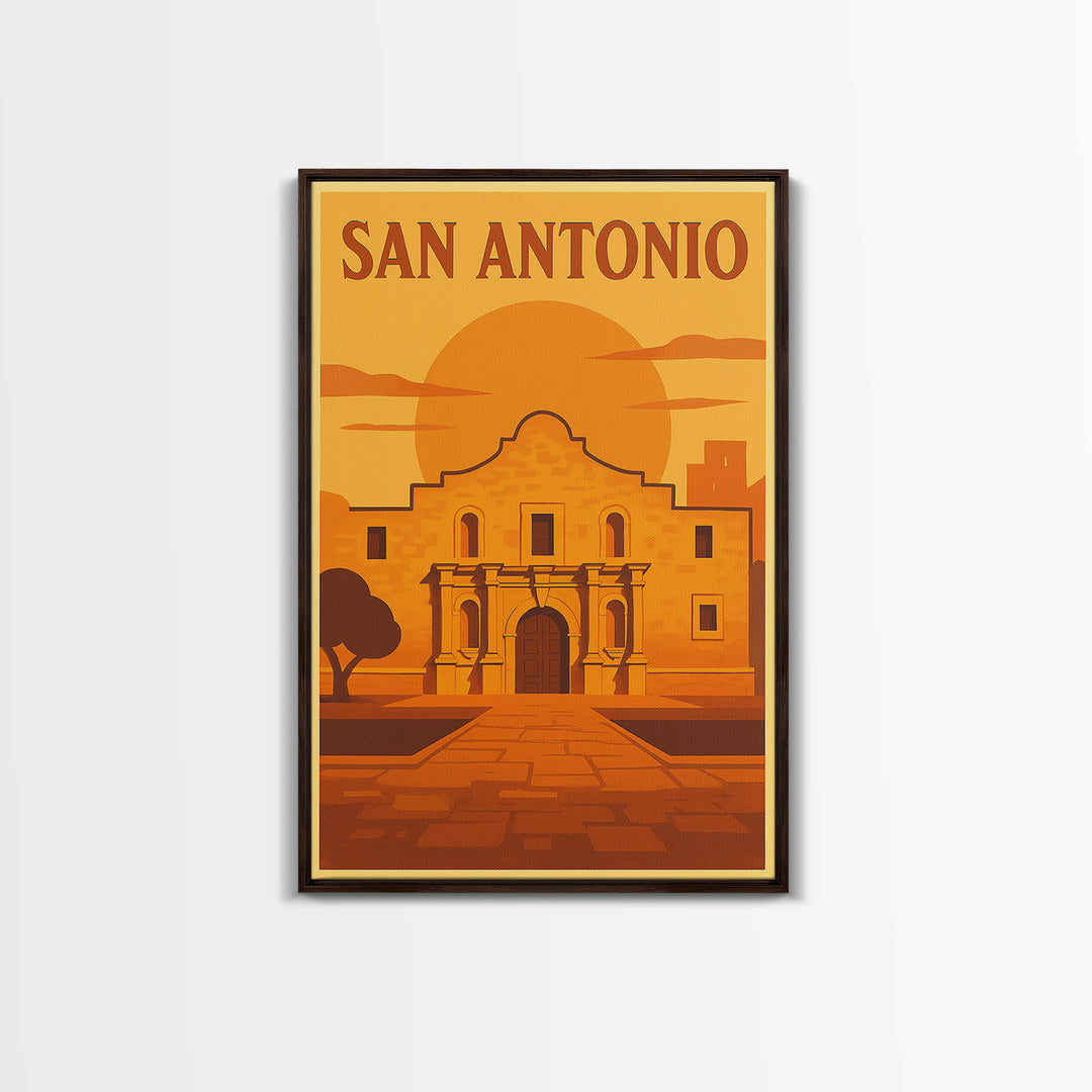 San Antonio Texas Travel Poster, Canvas Print, Warm Sunset Silhouette Art, San Antonio Travel Art, Travel Poster Art, Vintage City Art