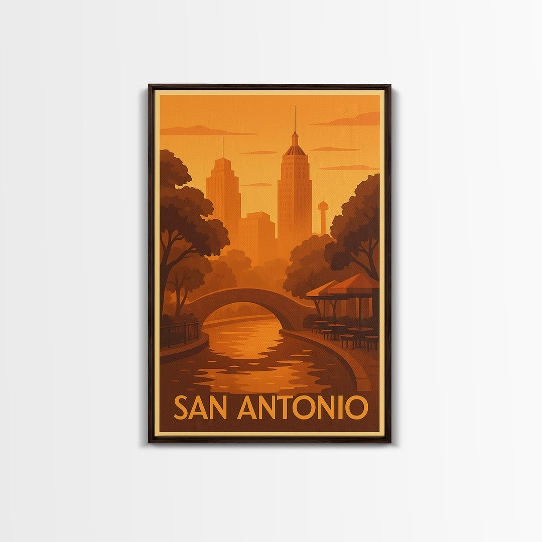 San Antonio Travel Poster, Canvas Print, Warm Sunset Silhouette Art, San Antonio Art Print, Modern Wall Decor, Travel Poster Set