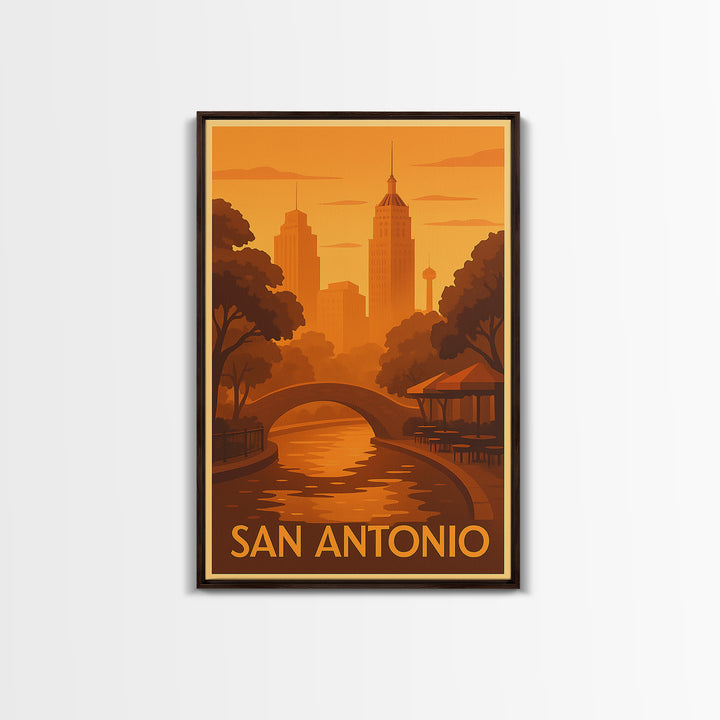 San Antonio Travel Poster, Canvas Print, Warm Sunset Silhouette Art, San Antonio Art Print, Modern Wall Decor, Travel Poster Set