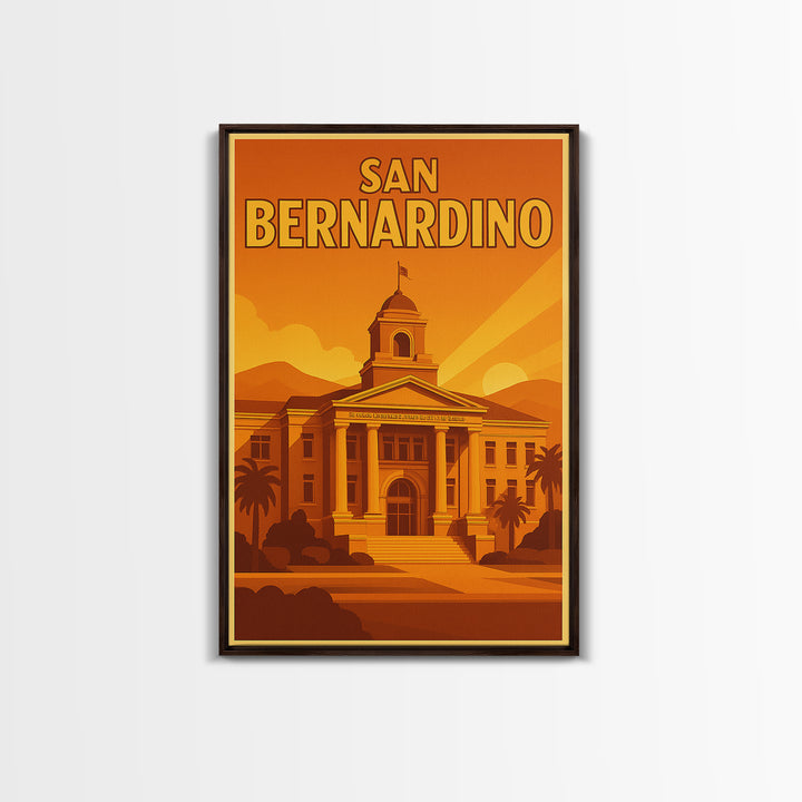San Bernardino California Travel Poster, Canvas Print, Warm Sunset Silhouette Art, San Bernardino Wall Art, Vintage City Art