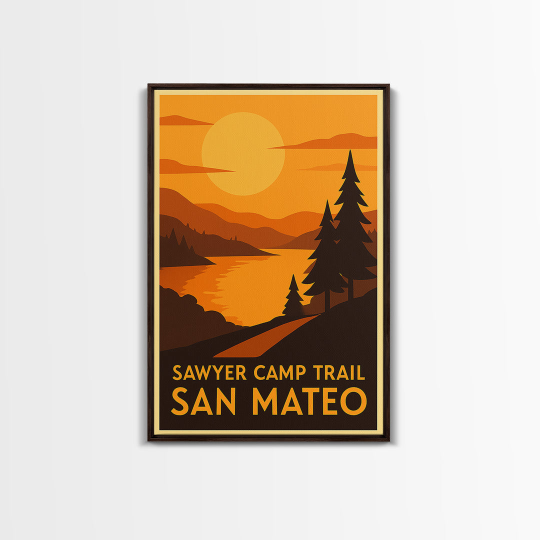 San Mateo Travel Poster, Canvas Print, Warm Sunset Silhouette Art, San Mateo Travel Art, City Travel Prints, Vintage Travel Art