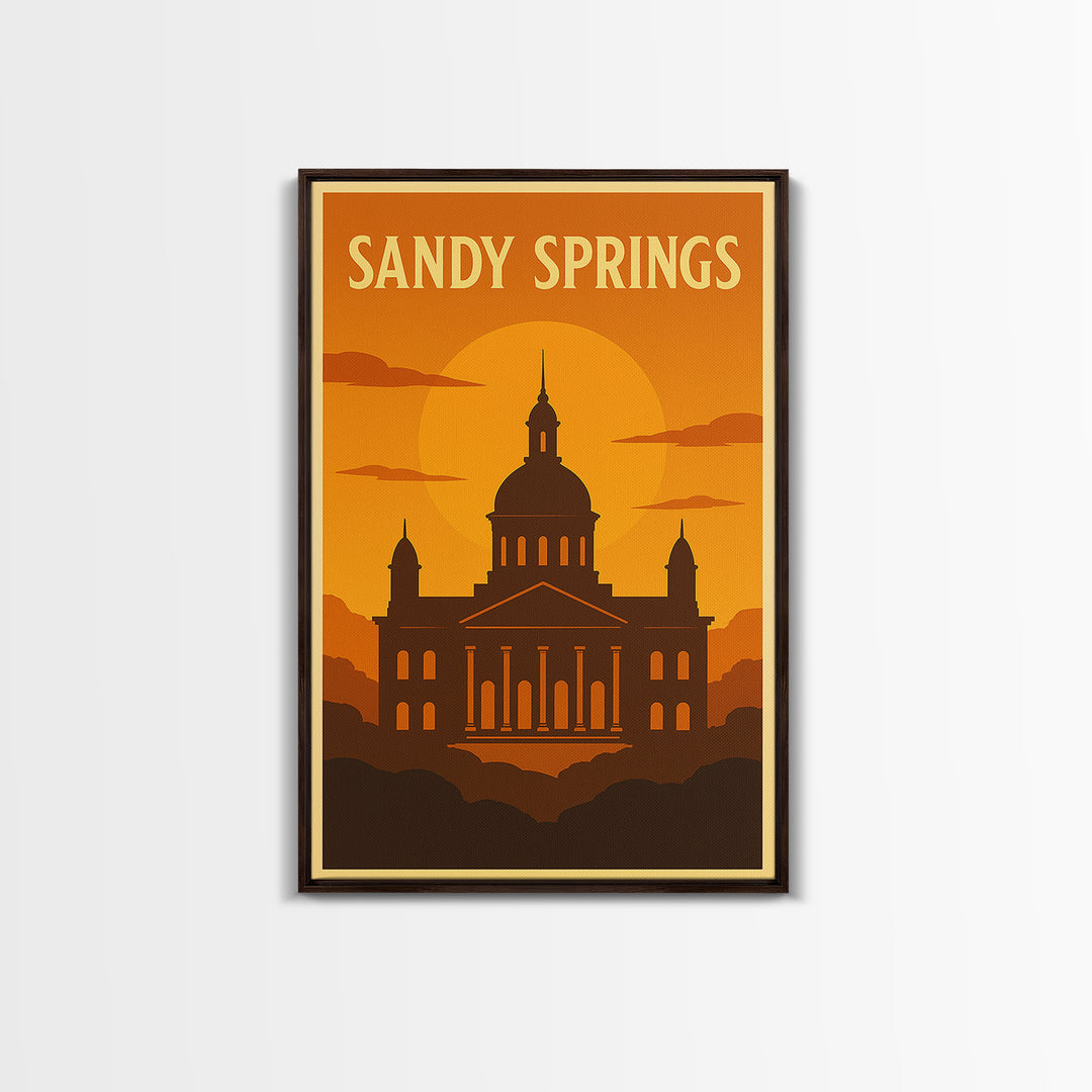 Sandy Springs Georgia Travel Poster, Canvas Print, Warm Sunset Silhouette Art, Sandy Springs Wall Art, Travel Poster Set, City Poster