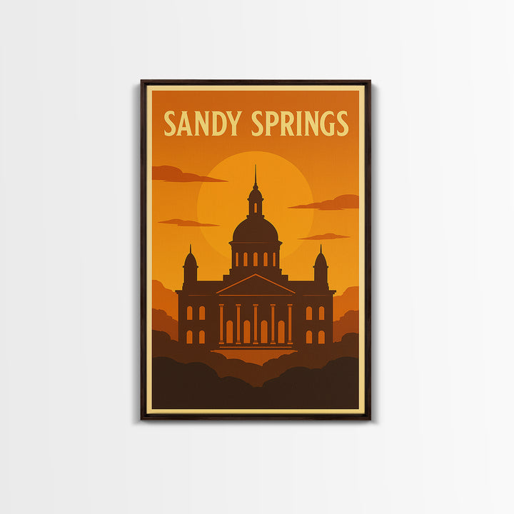 Sandy Springs Georgia Travel Poster, Canvas Print, Warm Sunset Silhouette Art, Sandy Springs Wall Art, Travel Poster Set, City Poster