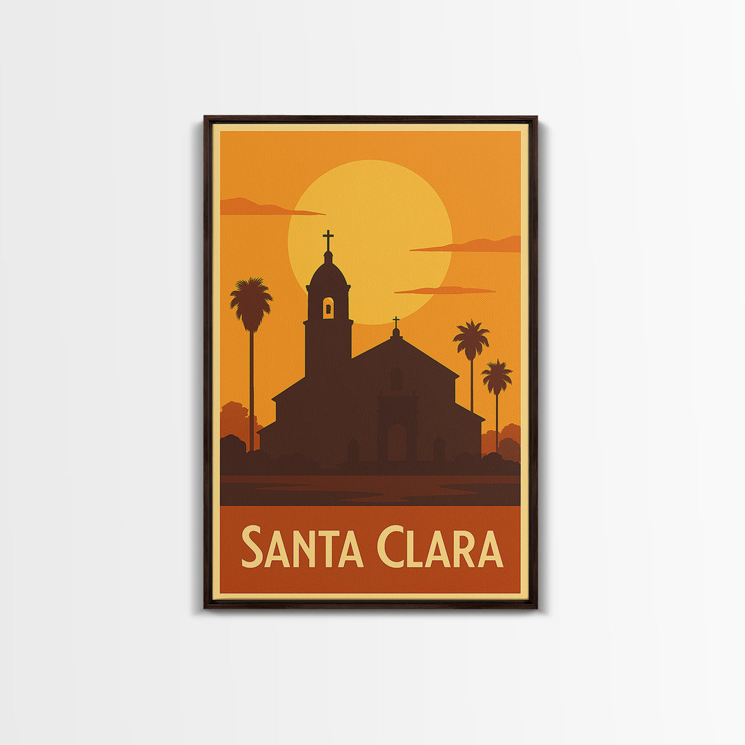 Santa Clara Travel Poster, Framed Canvas Print, Gold Art Deco Poster Art, Santa Clara Art Print, Travel Art Print, Home Office Decor