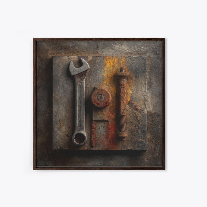 Wrench and Bolts Arranged Like Old Master Canvas Print, Garage Art, Car Wall Art, Garage Decor, Motor, Fathers Day Art, GAR-1x1-18