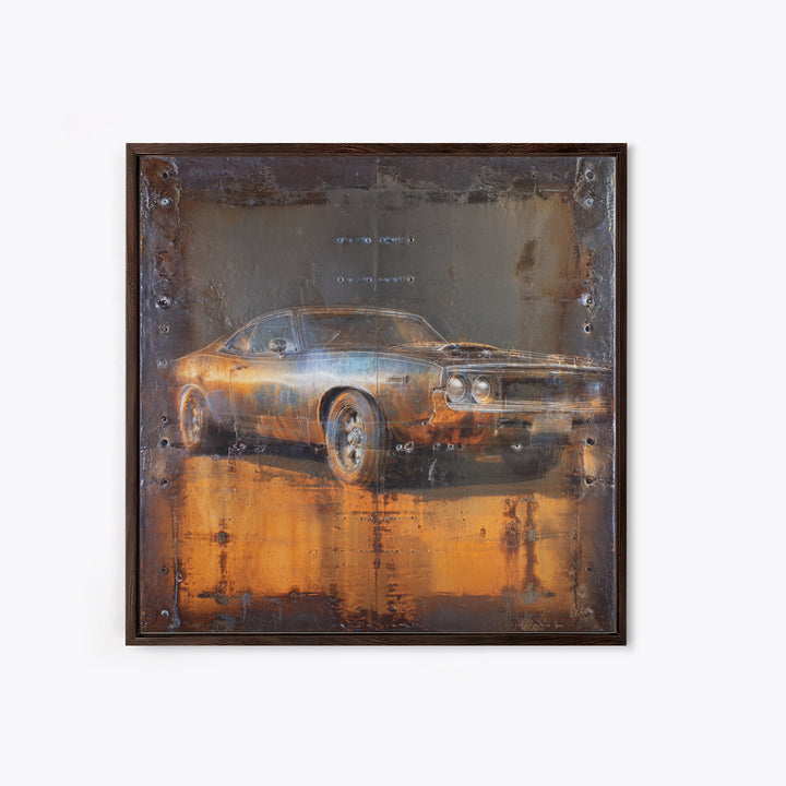 Desert Highway with Muscle Car Silhouette Framed Canvas Print, Garage Art, Garage Decor, Oil Painting, Motor, Art Print, GAR-1x1-21