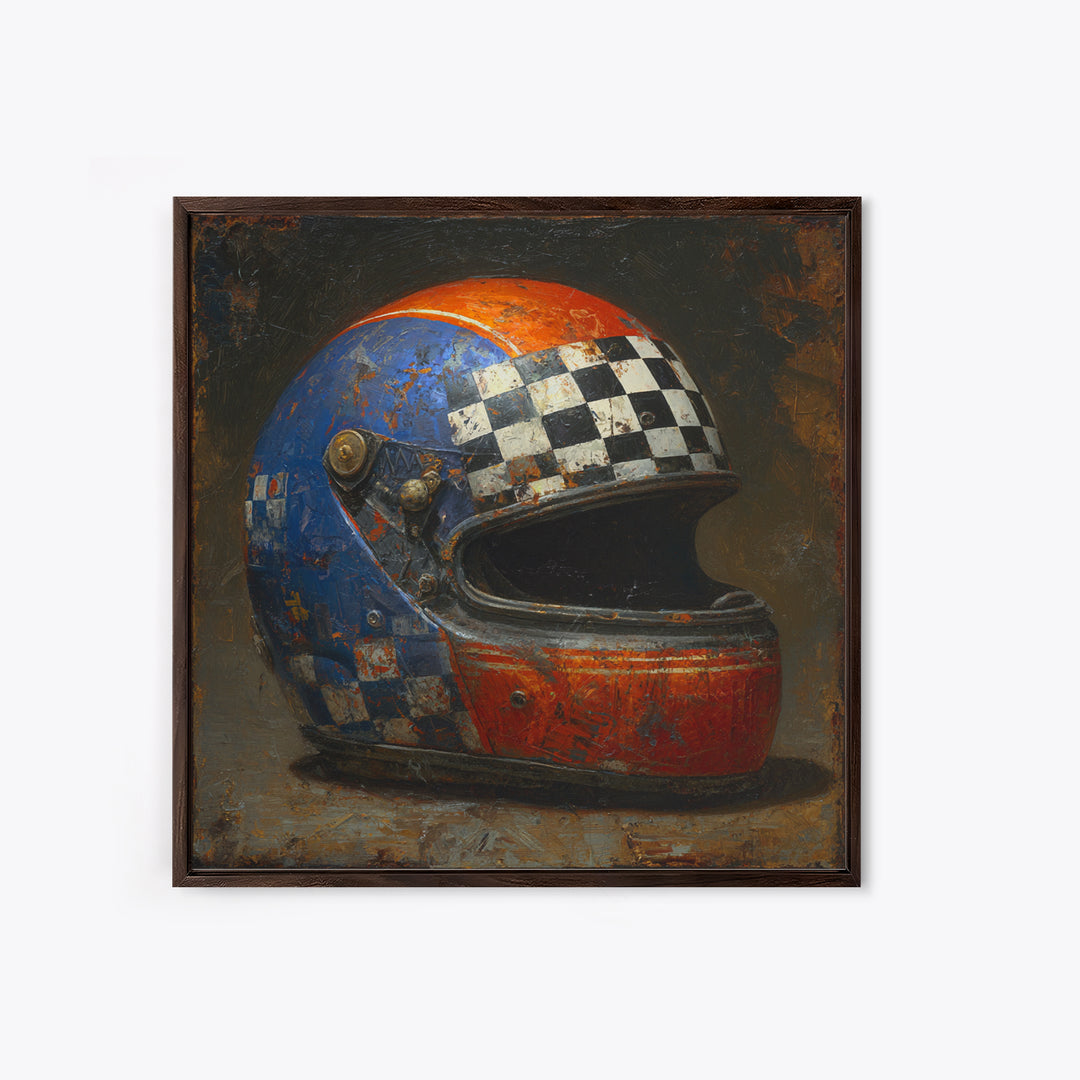 Racing Helmet with Checkered Flag Pattern Canvas Print, Garage Art, Garage Art Poster, Garage Decor, Fine Art, Motor, GAR-1x1-92