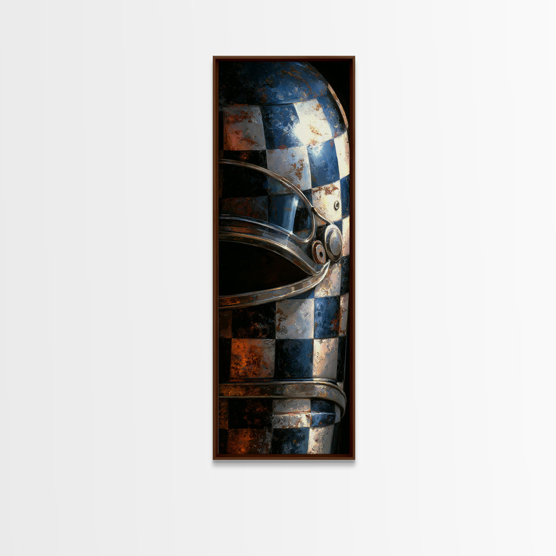 Racing Helmet with Checkered Flag Pattern Canvas Print, Garage Art, Textured Painting, Garage Decor, Fine Art, Motor, GAR-1x3-32