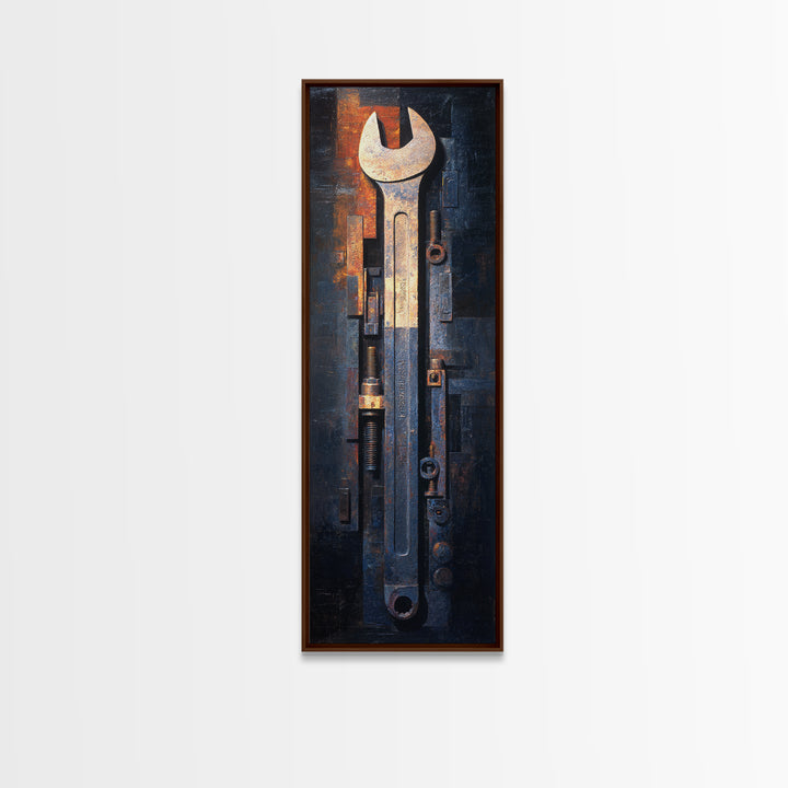Wrench and Bolts Arranged Like Old Master Framed Canvas Print, Garage Art, Automotive Decor, Garage Decor, Oil Painting, Motor, GAR-1x3-54