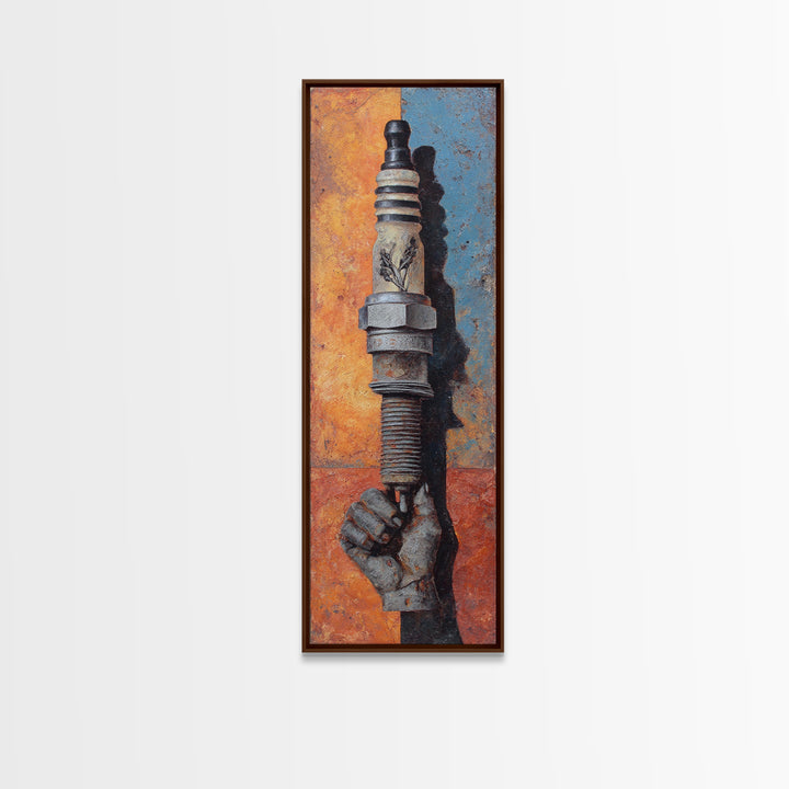 Spark Plug Botanical Specimen Drawing Framed Canvas Print, Garage Art, Sports Posters, Garage Decor, Fine Art, Motor, GAR-1x3-58