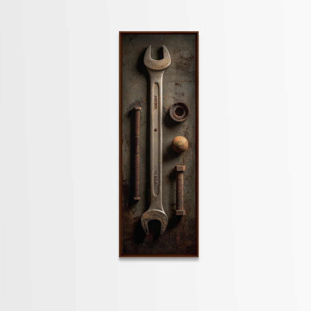 Wrench and Bolts Arranged Like Old Master Canvas Print, Garage Art, Tattoo Art, Garage Decor, Fine Art, Motor, Minimalist Decor, GAR-1x3-78