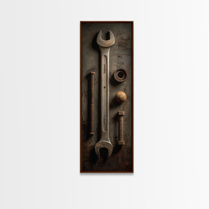 Wrench and Bolts Arranged Like Old Master Canvas Print, Garage Art, Tattoo Art, Garage Decor, Fine Art, Motor, Minimalist Decor, GAR-1x3-78