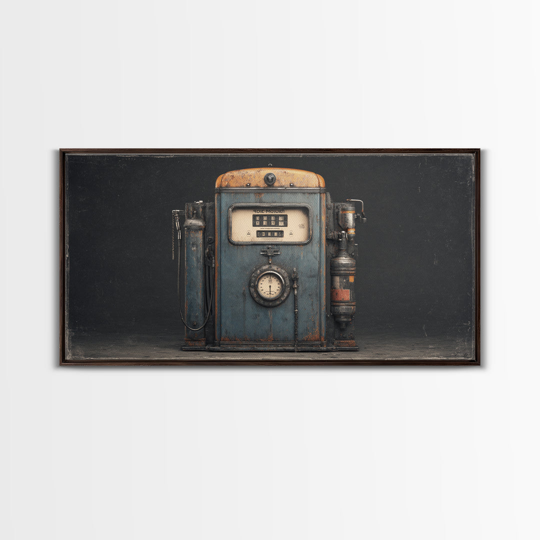 Retro Gas Pump Illustration Framed Canvas Print, Garage Art, Home Decor, Garage Decor, Fine Art, Motor, Man Cave Decor, GAR-2x1-1