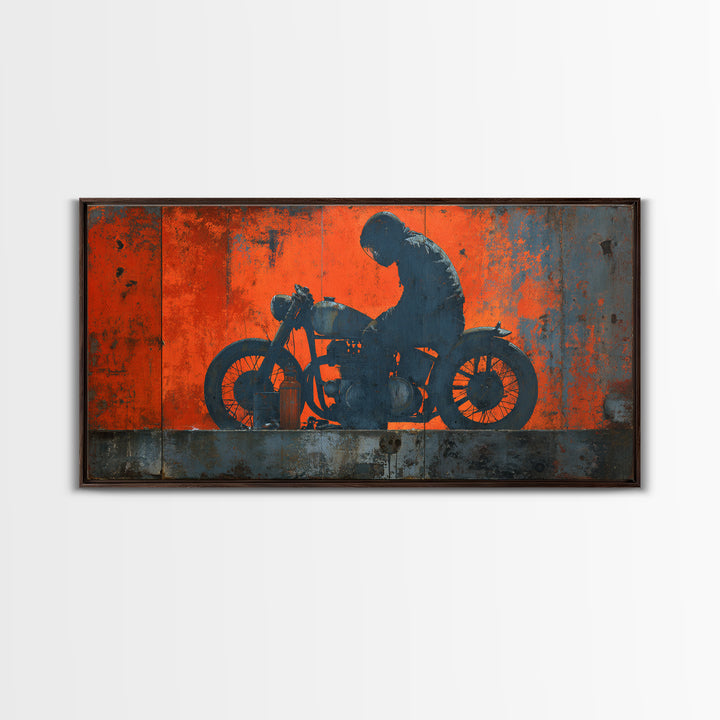 Motorcycle Rider Silhouette Framed Canvas Print, Garage Art, Statement Artwork, Garage Decor, Fine Art, Motor, Wall Decor, GAR-2x1-20