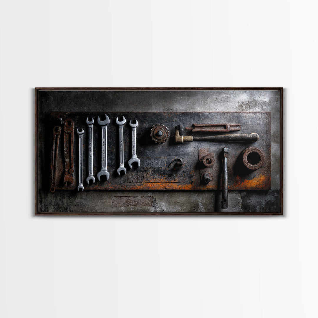 Garage Tool Silhouettes Arranged as Graphic Icons Framed Canvas Print, Garage Art, Art Print, Garage Decor, Fine Art, Motor, GAR-2x1-34
