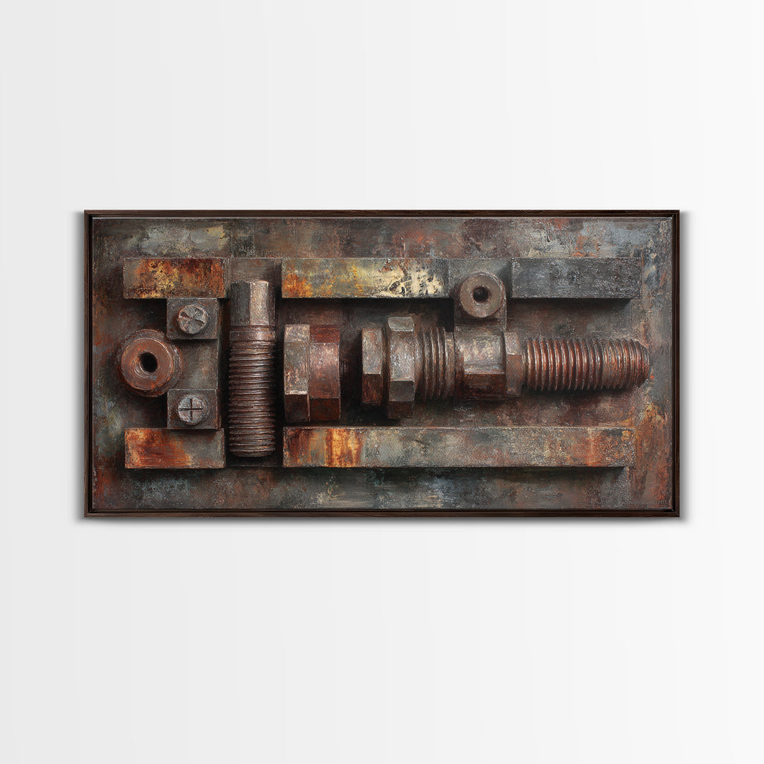 Steel and Rust Texture Abstract Panel Framed Canvas Print, Garage Art, Car Decor, Garage Decor, Motor, Game Room Decor, GAR-2x1-43