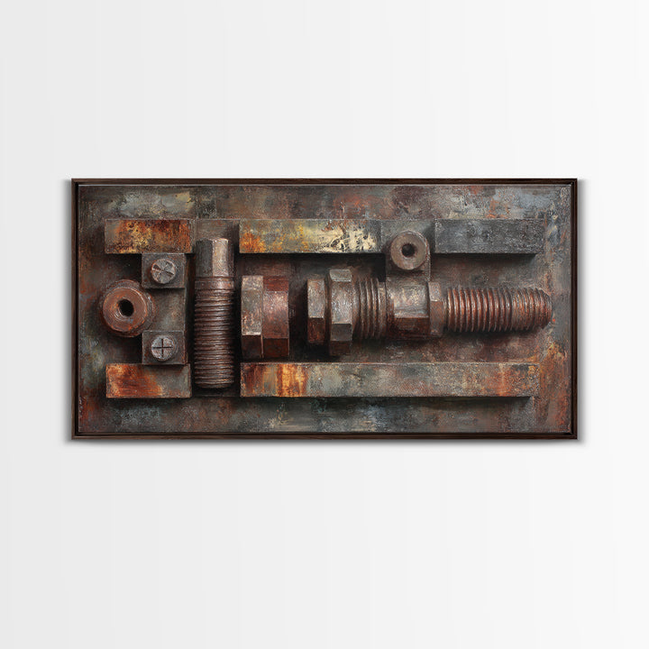 Steel and Rust Texture Abstract Panel Framed Canvas Print, Garage Art, Car Decor, Garage Decor, Motor, Game Room Decor, GAR-2x1-43